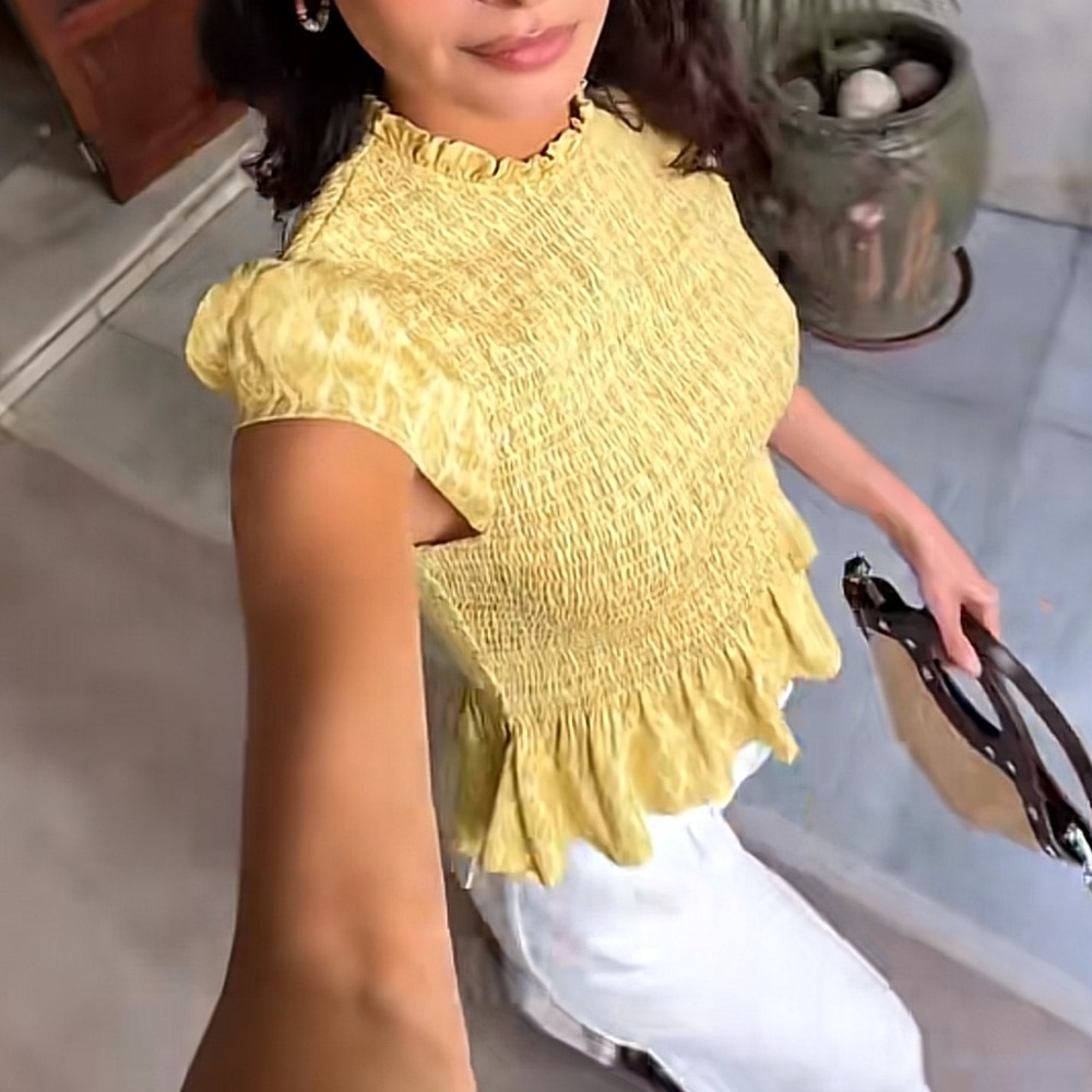 Elegant Yellow Smocked Blouse